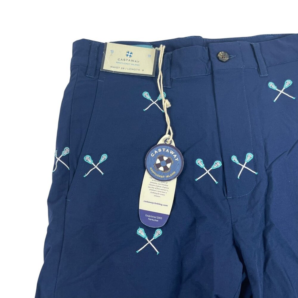 Castaway Nantucket Shorts Sz 28 Mens Blue Pockets Performance Golf Lacrosse - Picture 2 of 7